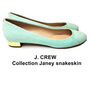 J. CREW Collection Janey snakeskin mint green flats.* Size 7 1/2 *
